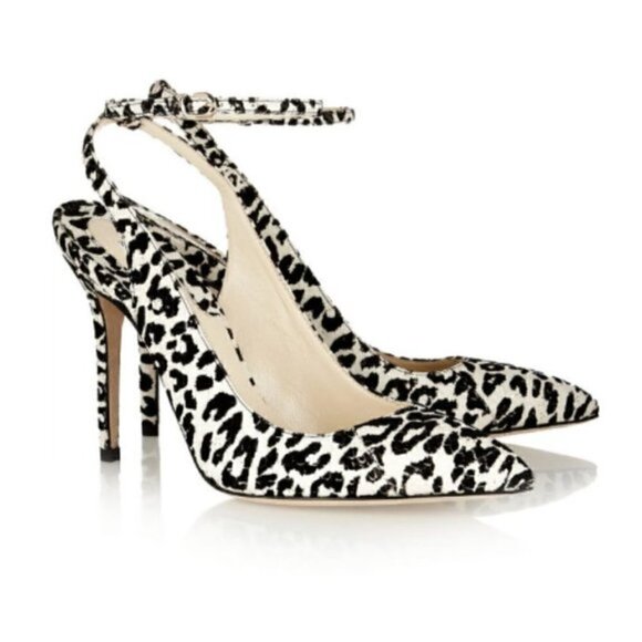 Brian Atwood White Lilith Snakeskin Leather Leopard Print Slingback Pumps - 5US - Picture 2 of 16